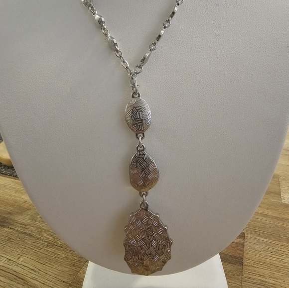 T Tahari Sterling Silver Long Necklace with CZ And Gold Pendant - Picture 3 of 6